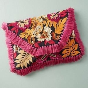 Anthropologie Bright Tropics Fringe Clutch Bag